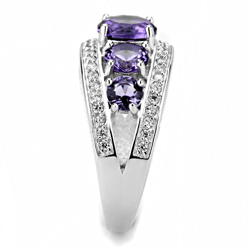 3W1530 - Rhodium Brass Ring with Synthetic  in Amethyst LuxuryLifeWay Online Store