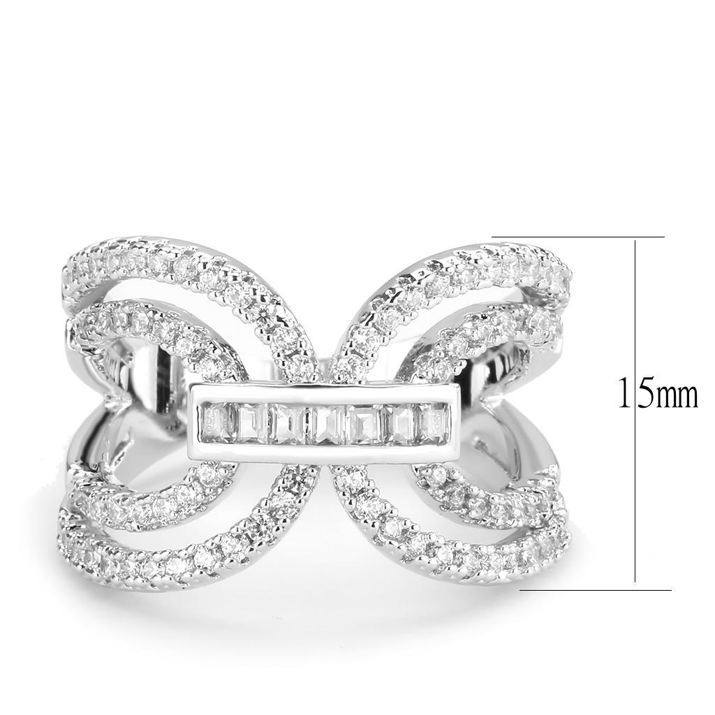 3W1541 - Rhodium Brass Ring with AAA Grade CZ  in Clear LuxuryLifeWay Online Store