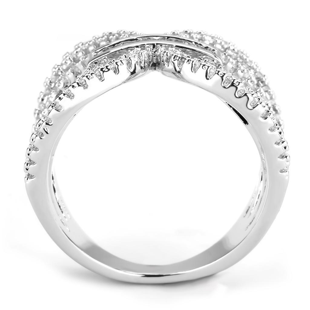 3W1541 - Rhodium Brass Ring with AAA Grade CZ  in Clear LuxuryLifeWay Online Store