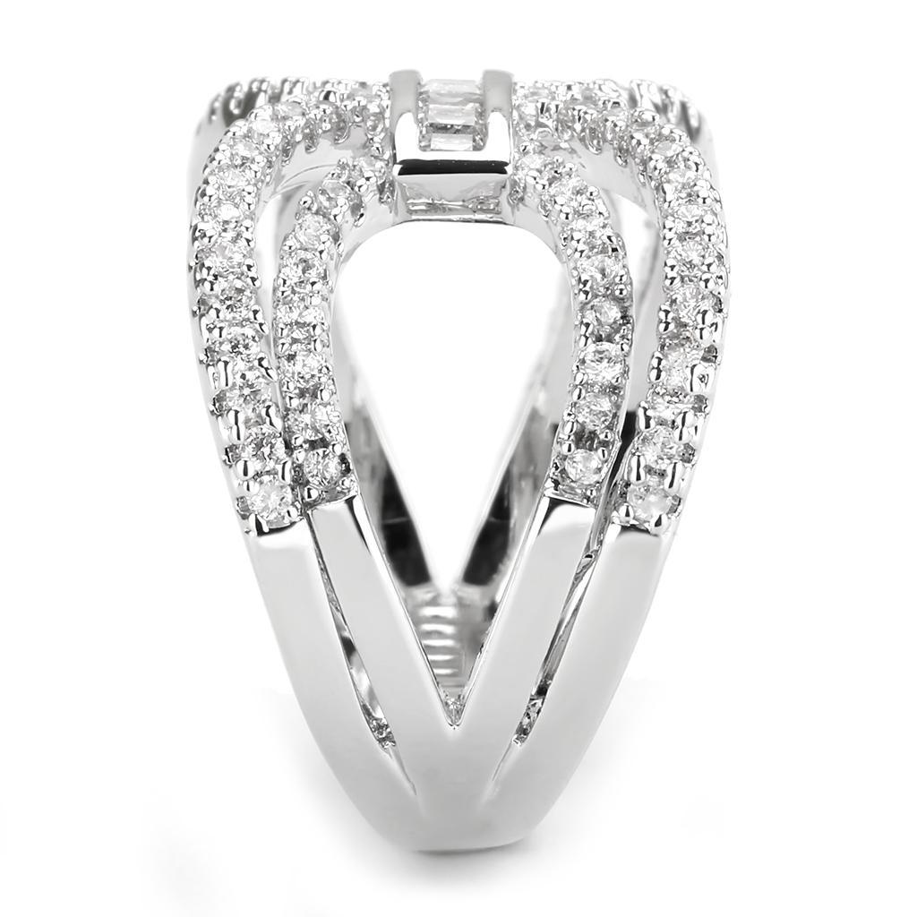 3W1541 - Rhodium Brass Ring with AAA Grade CZ  in Clear LuxuryLifeWay Online Store