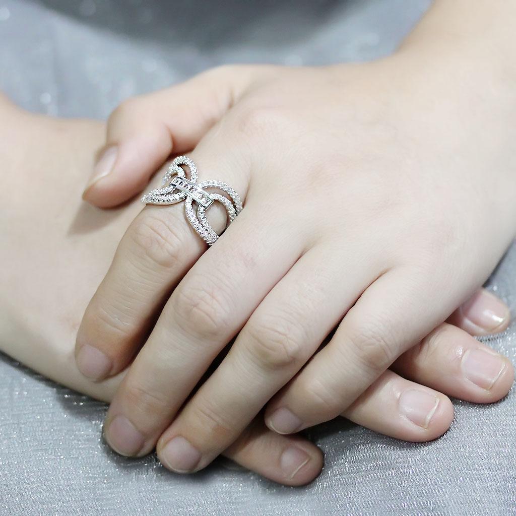 3W1541 - Rhodium Brass Ring with AAA Grade CZ  in Clear LuxuryLifeWay Online Store