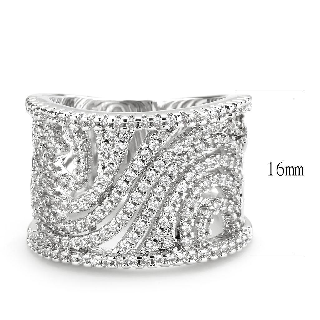 3W1548 - Rhodium Brass Ring with AAA Grade CZ  in Clear LuxuryLifeWay Online Store