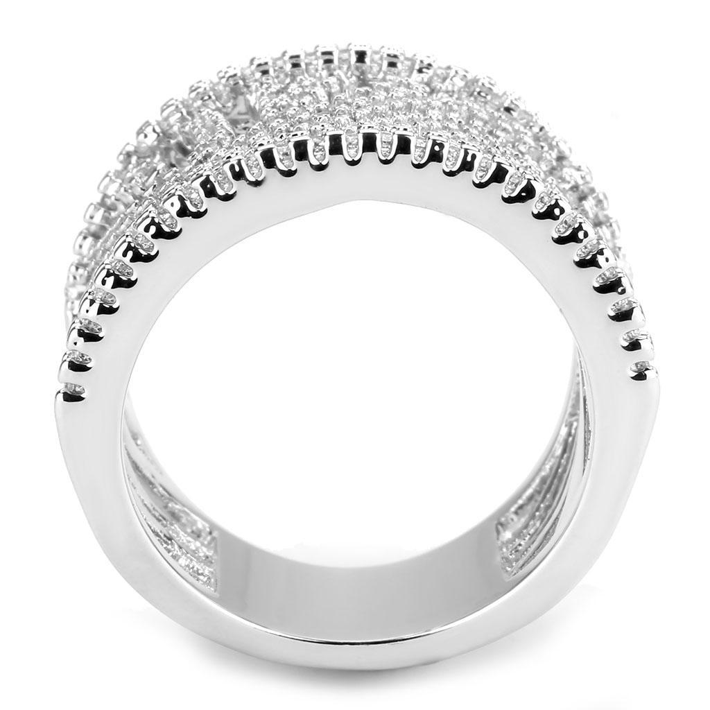 3W1548 - Rhodium Brass Ring with AAA Grade CZ  in Clear LuxuryLifeWay Online Store