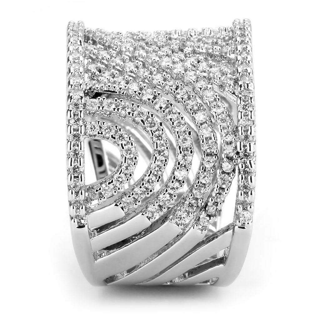 3W1548 - Rhodium Brass Ring with AAA Grade CZ  in Clear LuxuryLifeWay Online Store