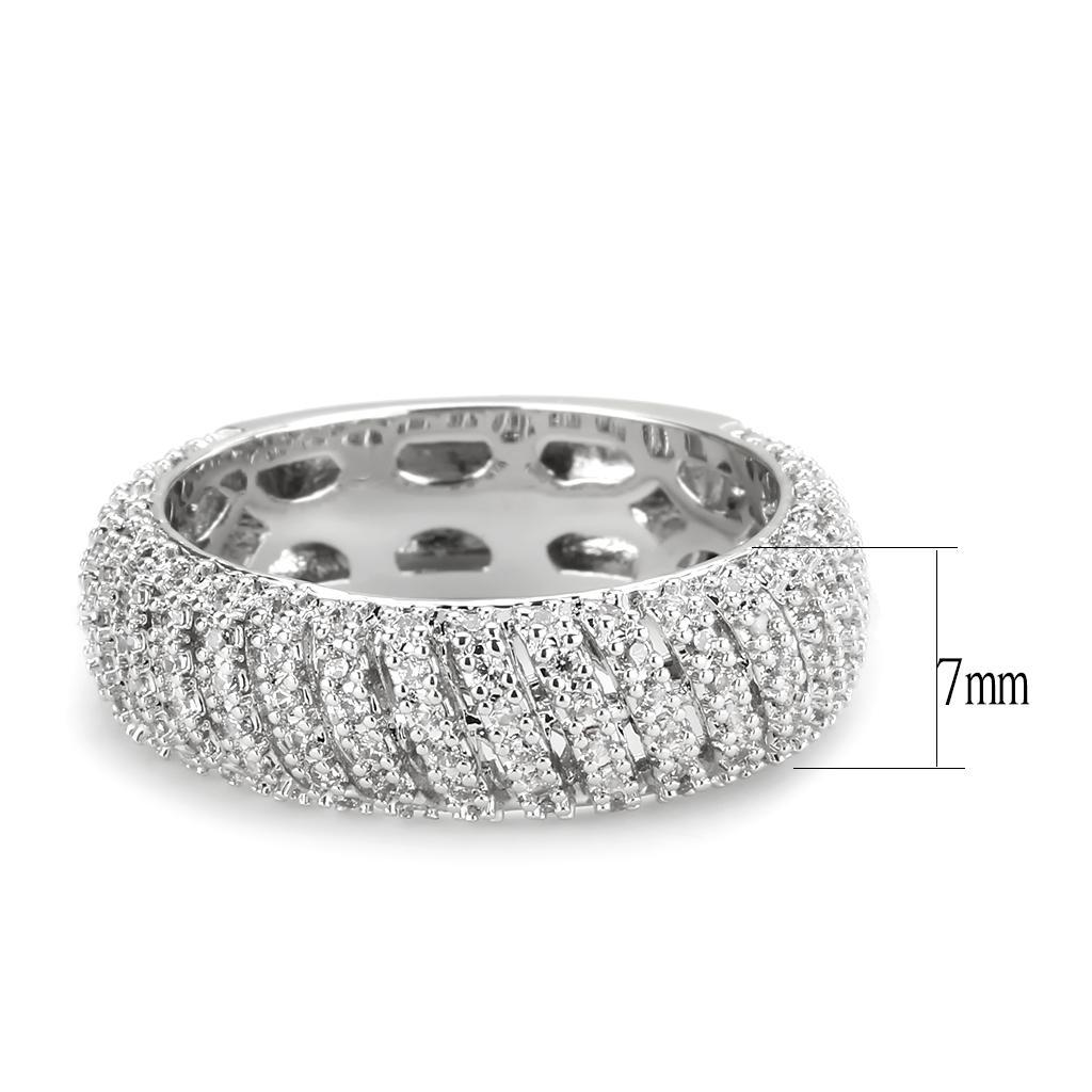 3W1550 - Rhodium Brass Ring with AAA Grade CZ  in Clear LuxuryLifeWay Online Store