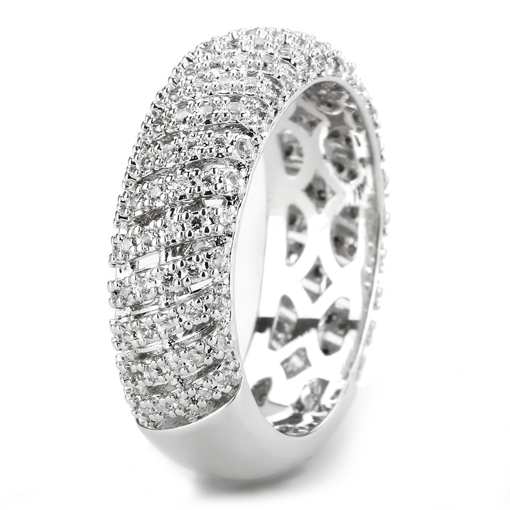3W1550 - Rhodium Brass Ring with AAA Grade CZ  in Clear LuxuryLifeWay Online Store