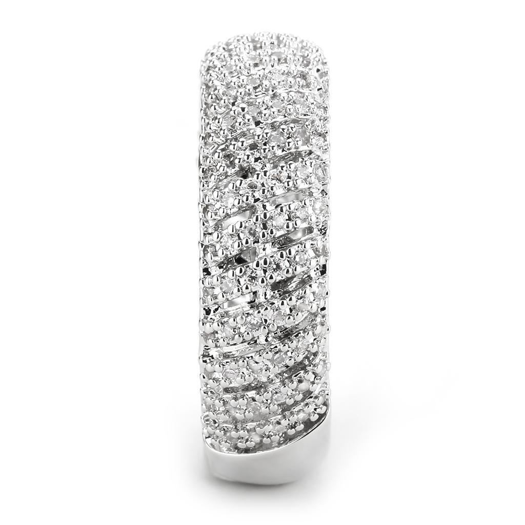 3W1550 - Rhodium Brass Ring with AAA Grade CZ  in Clear LuxuryLifeWay Online Store