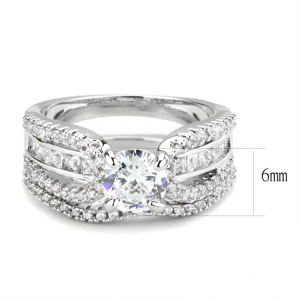 3W1556 - Rhodium Brass Ring with AAA Grade CZ  in Clear LuxuryLifeWay Online Store