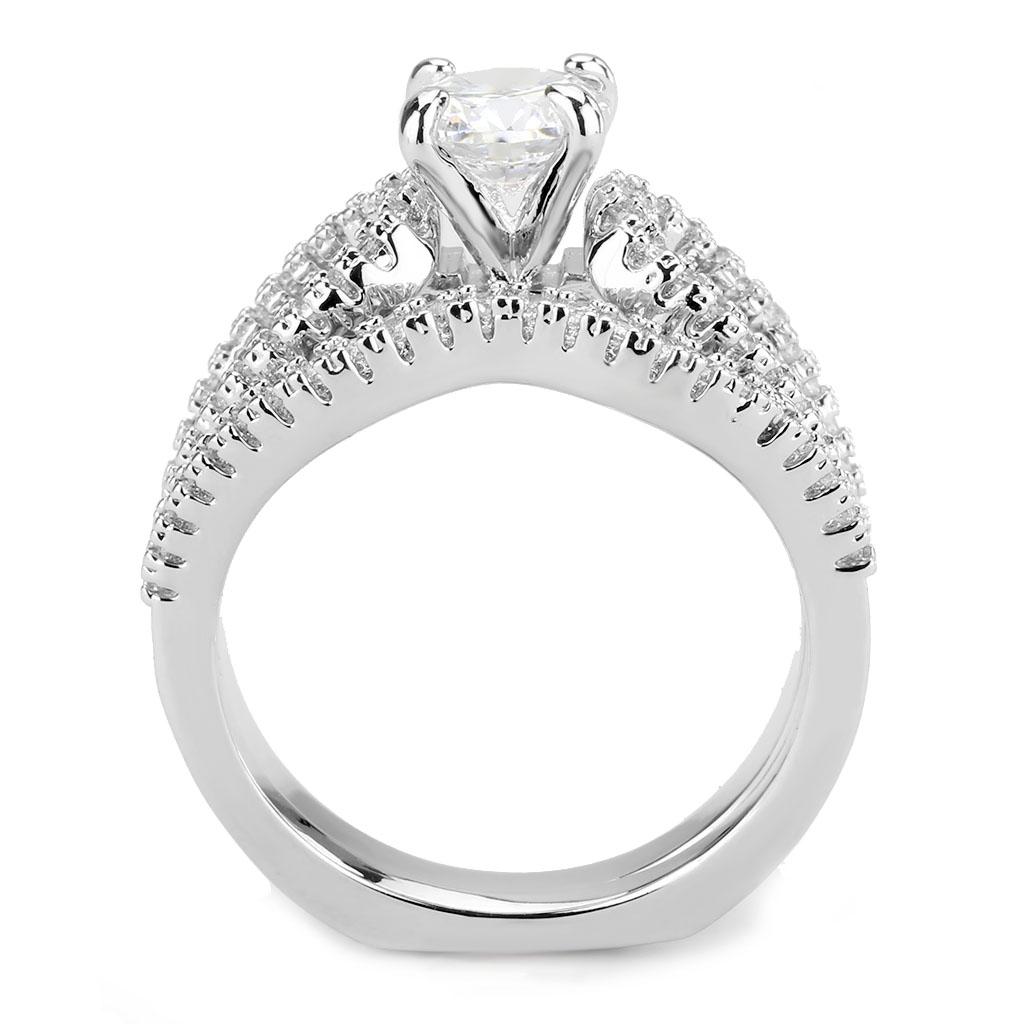 3W1556 - Rhodium Brass Ring with AAA Grade CZ  in Clear LuxuryLifeWay Online Store