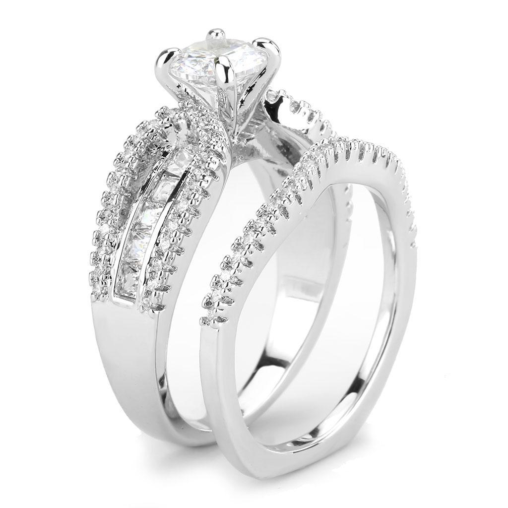 3W1556 - Rhodium Brass Ring with AAA Grade CZ  in Clear LuxuryLifeWay Online Store