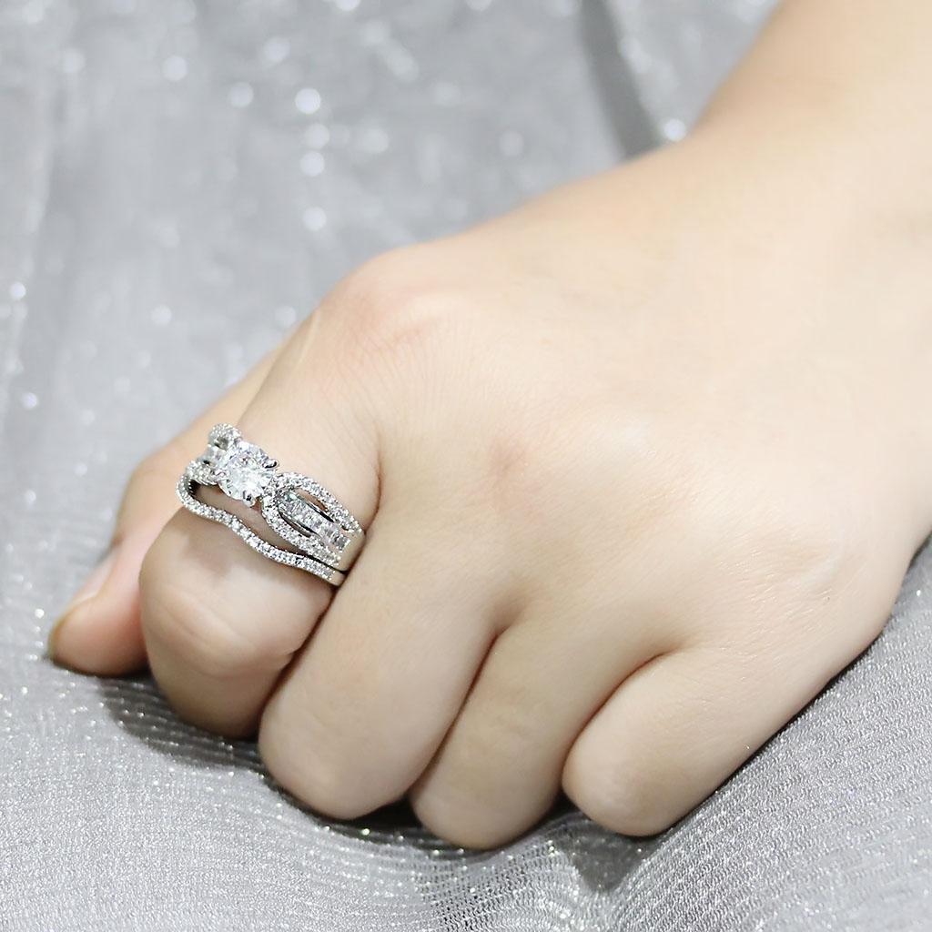 3W1556 - Rhodium Brass Ring with AAA Grade CZ  in Clear LuxuryLifeWay Online Store