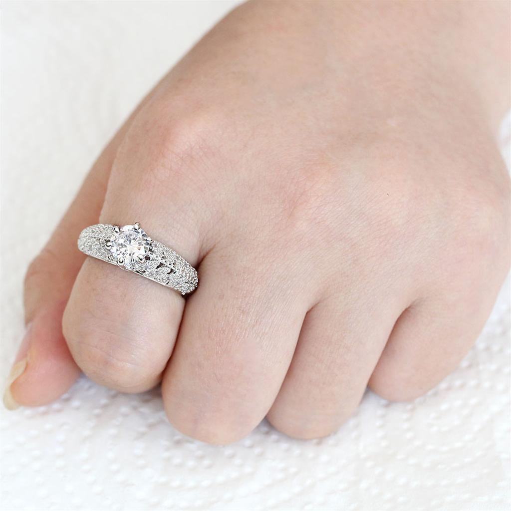 3W1576 - Rhodium Brass Ring with AAA Grade CZ  in Clear LuxuryLifeWay Online Store
