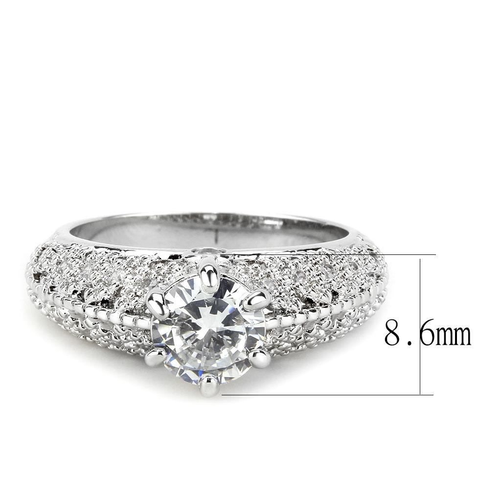 3W1576 - Rhodium Brass Ring with AAA Grade CZ  in Clear LuxuryLifeWay Online Store