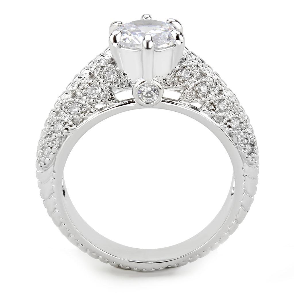 3W1576 - Rhodium Brass Ring with AAA Grade CZ  in Clear LuxuryLifeWay Online Store