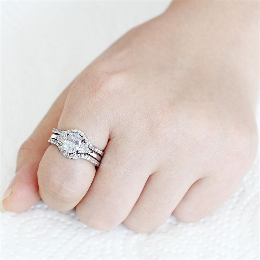 3W1594 - Rhodium Brass Ring with AAA Grade CZ  in Clear LuxuryLifeWay Online Store