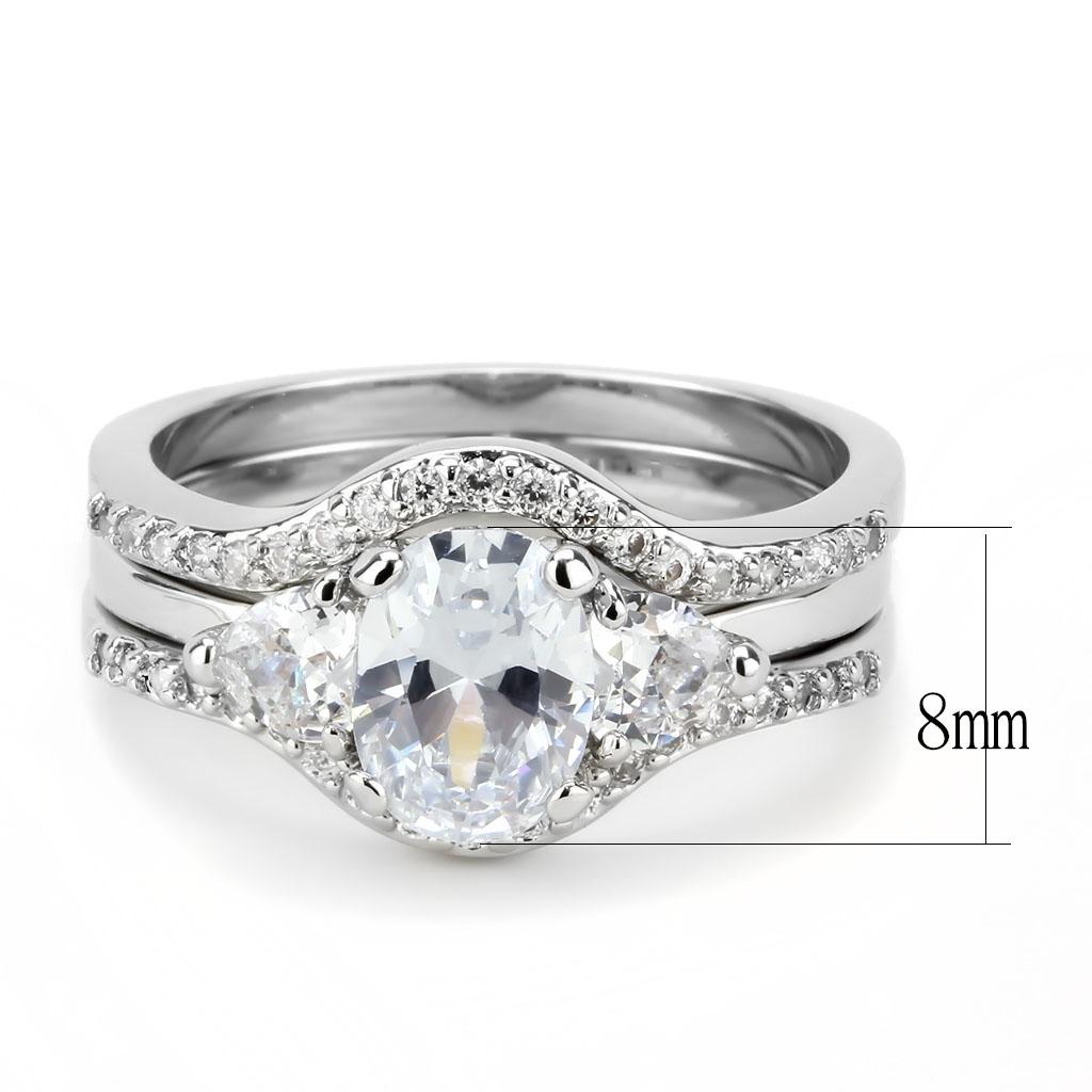 3W1594 - Rhodium Brass Ring with AAA Grade CZ  in Clear LuxuryLifeWay Online Store