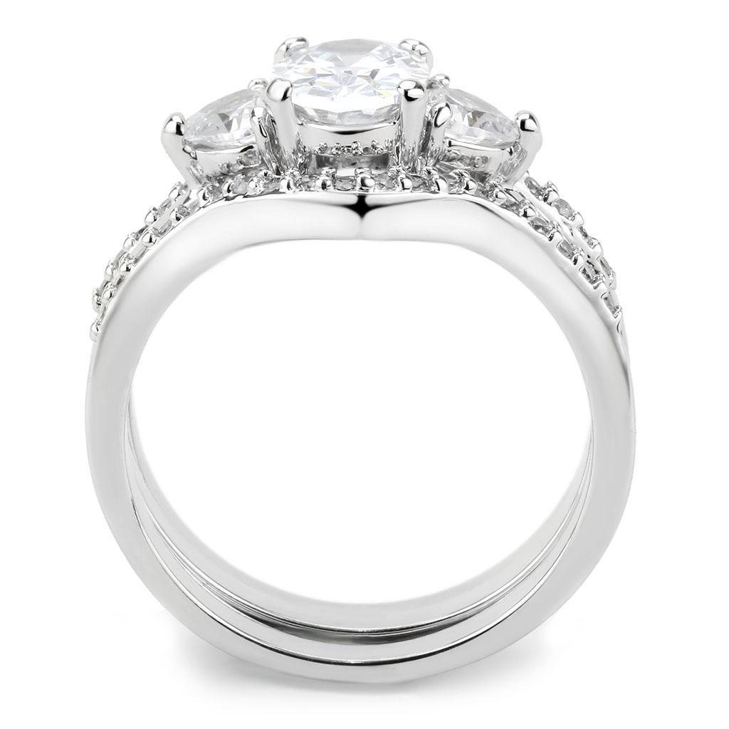 3W1594 - Rhodium Brass Ring with AAA Grade CZ  in Clear LuxuryLifeWay Online Store