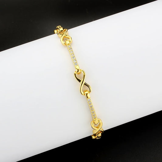 3W1629 - Flash Gold Brass Bracelet with AAA Grade CZ in Clear LuxuryLifeWay Online Store