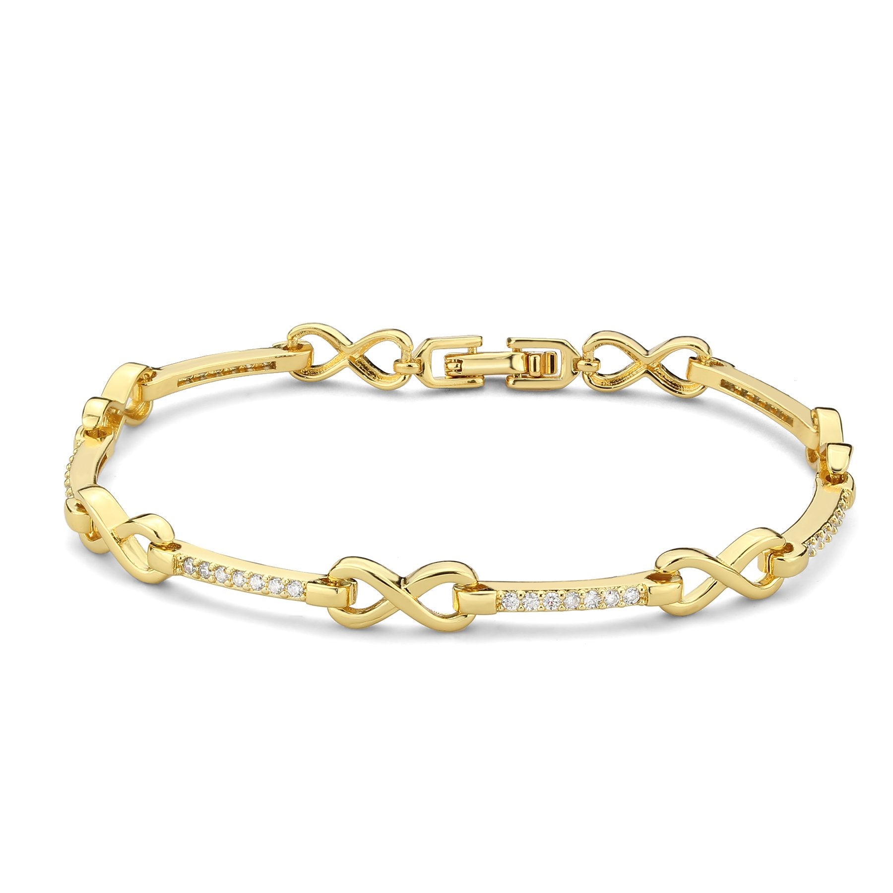 3W1629 - Flash Gold Brass Bracelet with AAA Grade CZ in Clear LuxuryLifeWay Online Store