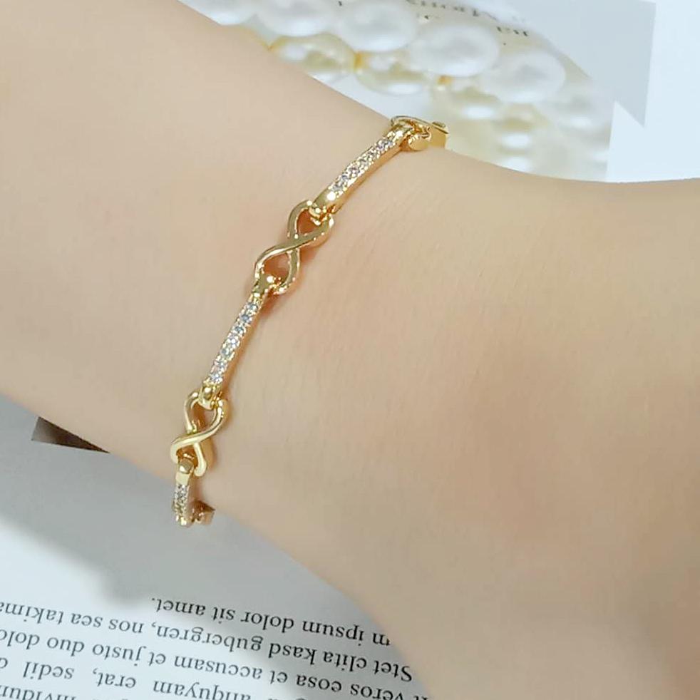 3W1629 - Flash Gold Brass Bracelet with AAA Grade CZ in Clear LuxuryLifeWay Online Store