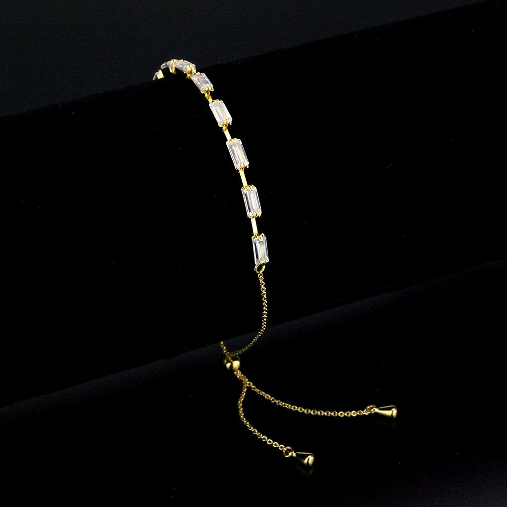 3W1656 - Gold Brass Bracelet with AAA Grade CZ in Clear LuxuryLifeWay Online Store