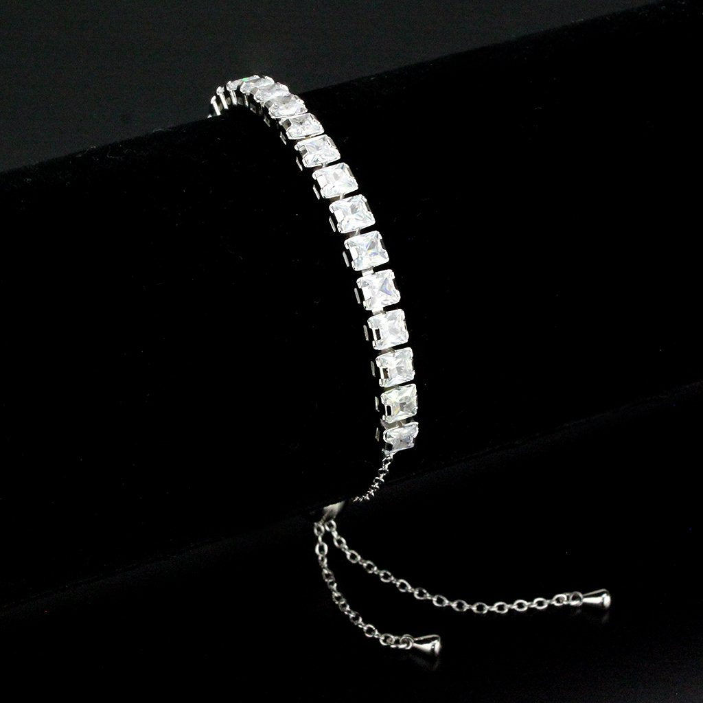 3W1670 - Rhodium Brass Bracelet with AAA Grade CZ in Clear LuxuryLifeWay Online Store