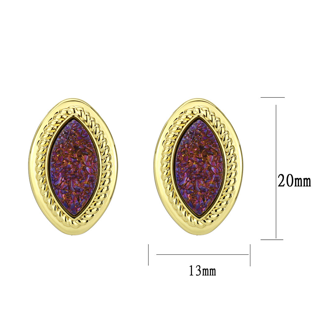 3W1725E - Flash Gold+E-coating Brass Earring with Druzy in Amethyst LuxuryLifeWay Online Store