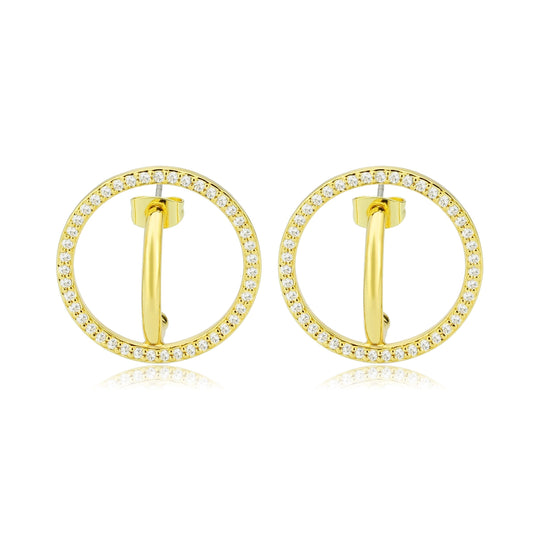 3W1744G - Flash Gold Brass Earring with AAA Grade CZ in Clear LuxuryLifeWay Online Store