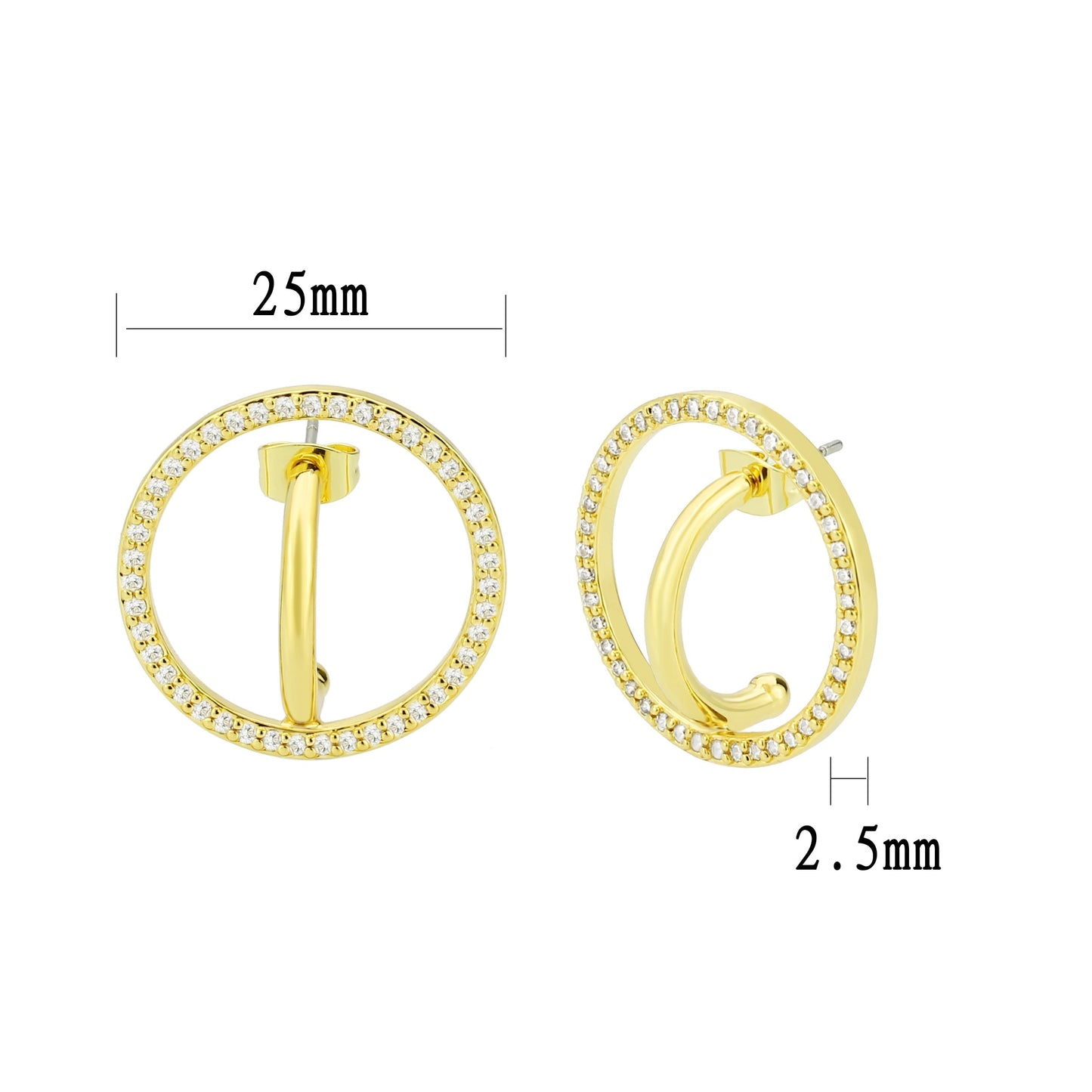3W1744G - Flash Gold Brass Earring with AAA Grade CZ in Clear LuxuryLifeWay Online Store