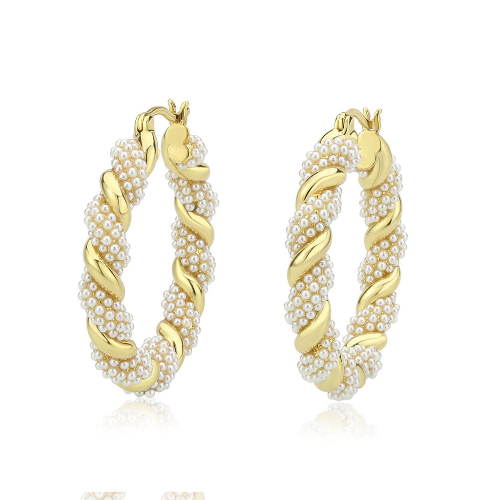 3W1790 - Flash Gold Brass Earring with Synthetic in White LuxuryLifeWay Online Store