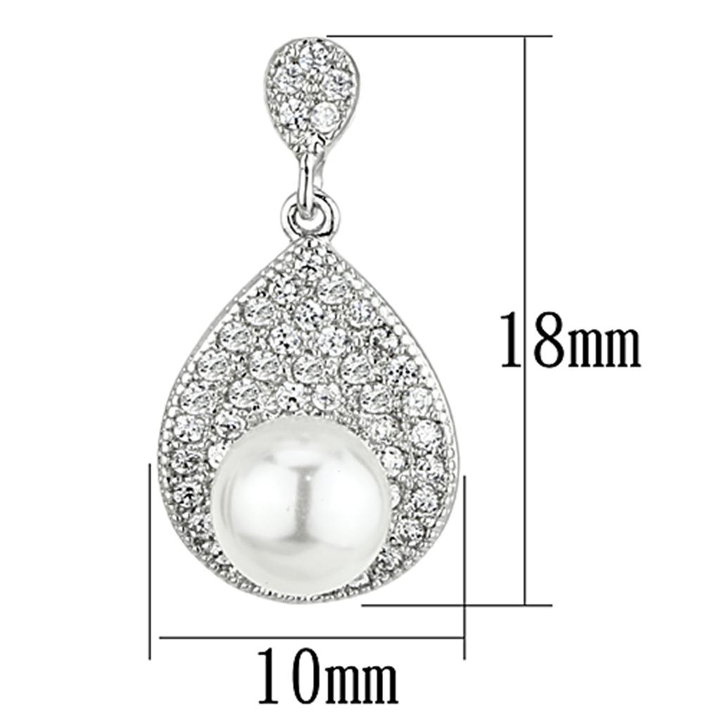 3W384 - Rhodium Brass Earrings with Synthetic Pearl in White LuxuryLifeWay Online Store