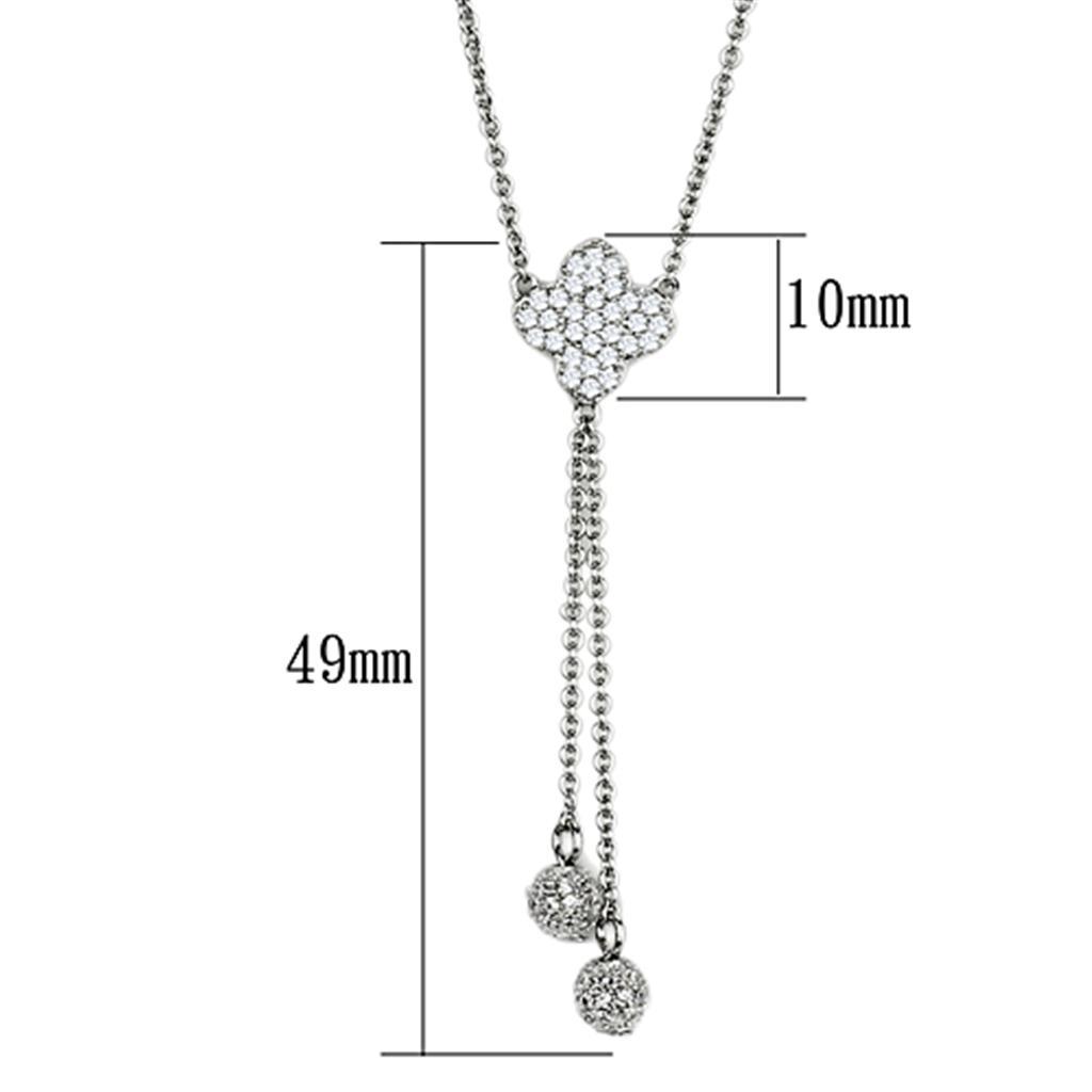 3W427 - Rhodium Brass Necklace with AAA Grade CZ  in Clear LuxuryLifeWay Online Store