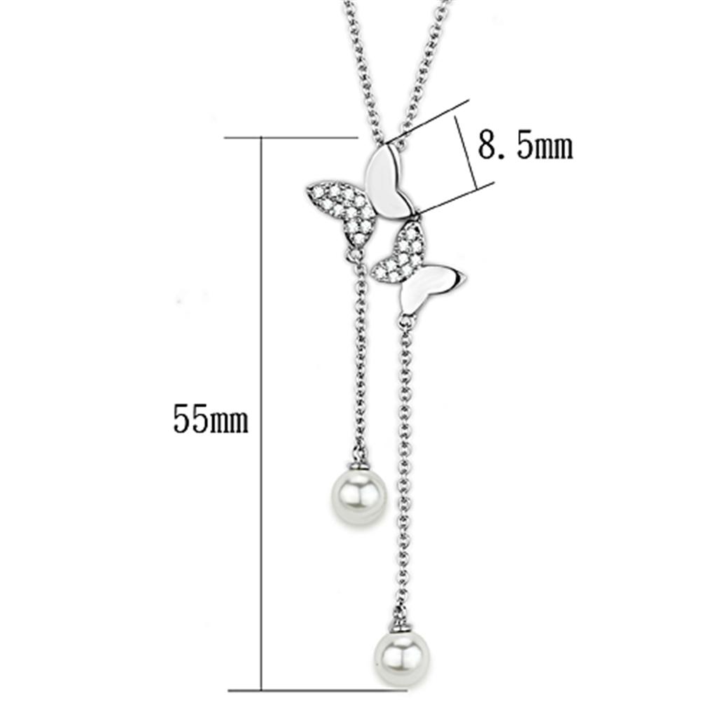 3W442 - Rhodium Brass Necklace with Synthetic Pearl in White LuxuryLifeWay Online Store