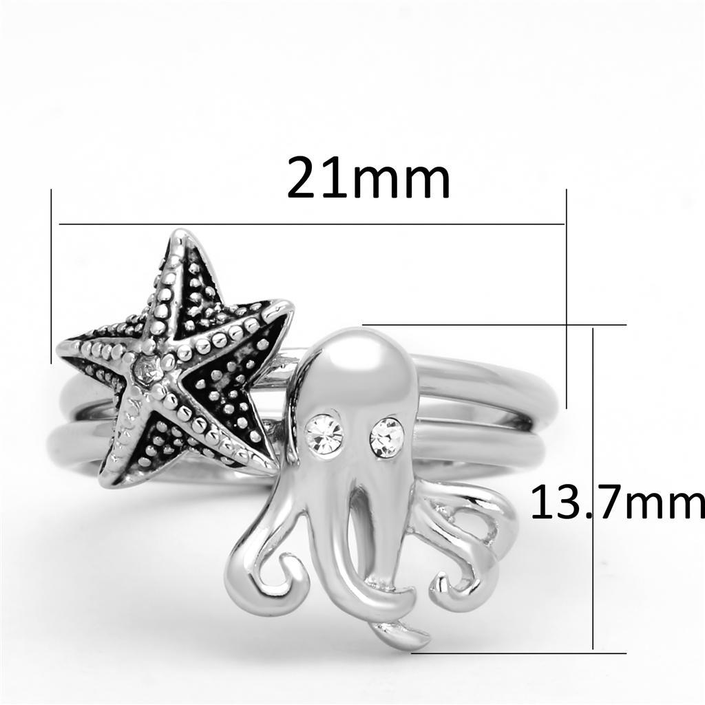 3W564 - Rhodium Brass Ring with Top Grade Crystal  in Clear LuxuryLifeWay Online Store