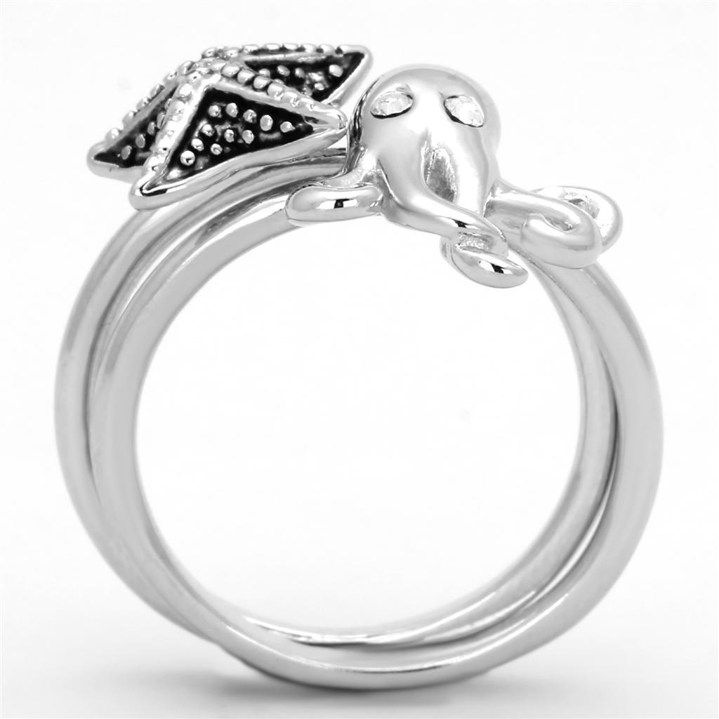 3W564 - Rhodium Brass Ring with Top Grade Crystal  in Clear LuxuryLifeWay Online Store