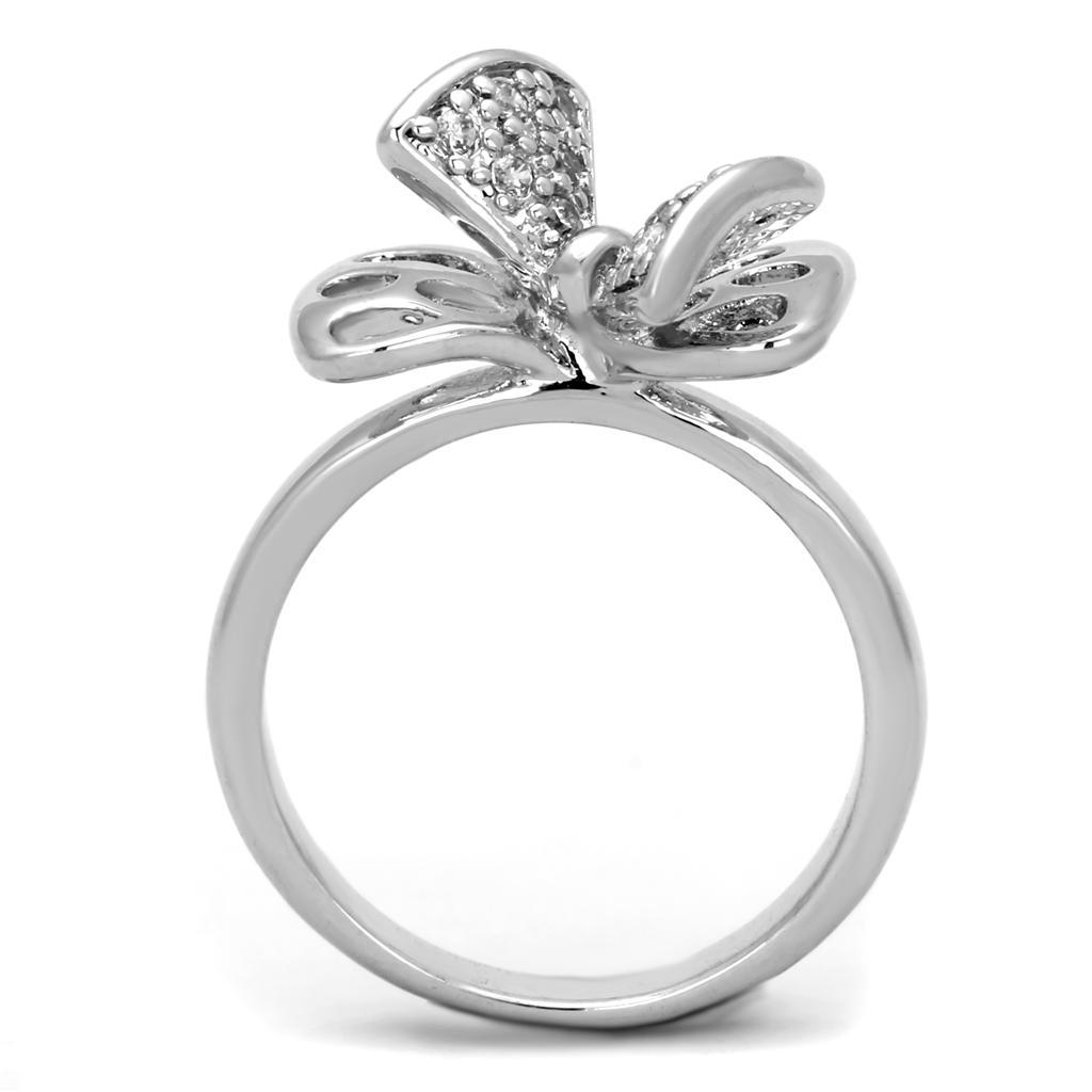 3W570 - Rhodium Brass Ring with AAA Grade CZ  in Clear LuxuryLifeWay Online Store