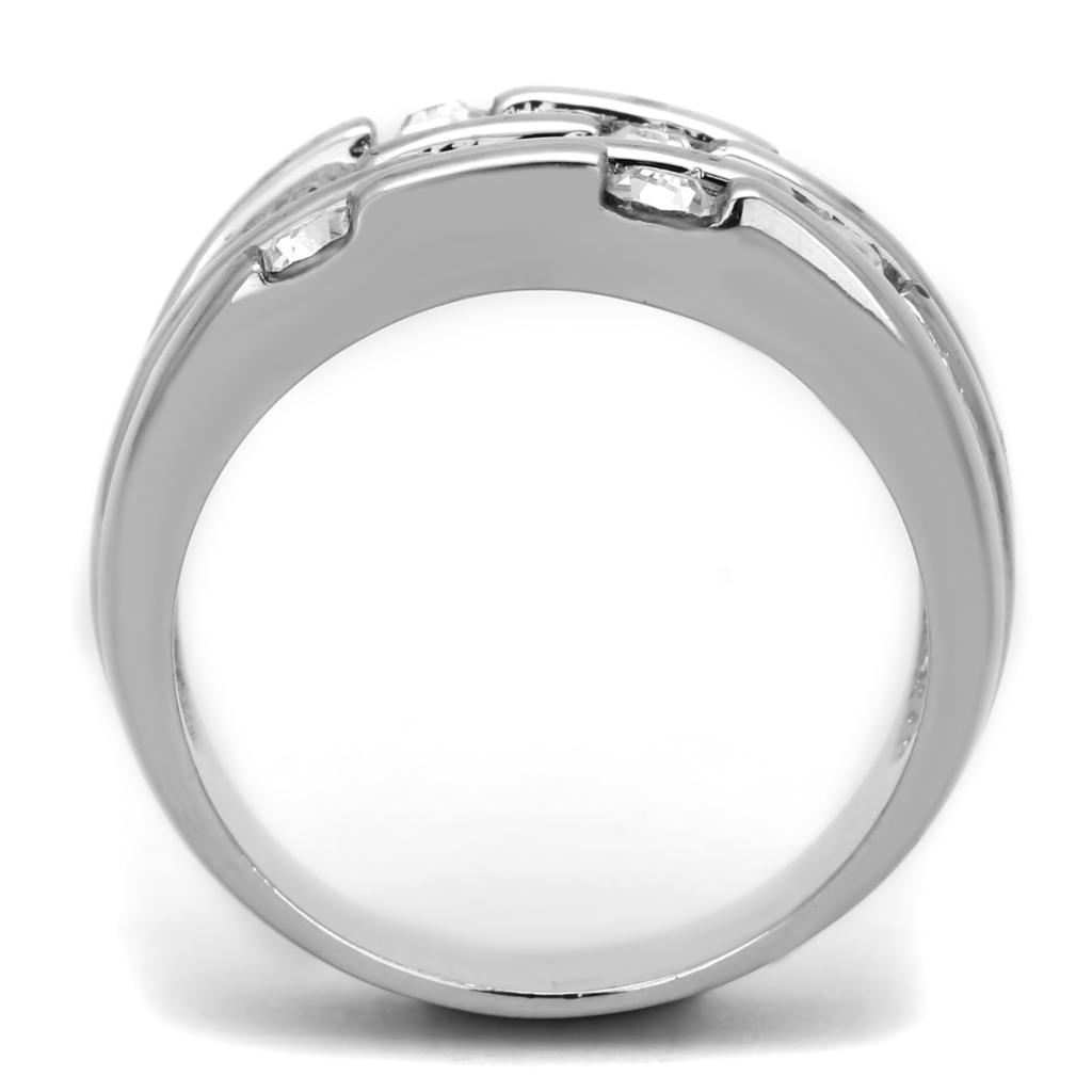 3W581 - Rhodium Brass Ring with Top Grade Crystal  in Clear LuxuryLifeWay Online Store
