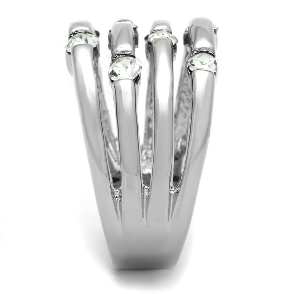 3W581 - Rhodium Brass Ring with Top Grade Crystal  in Clear LuxuryLifeWay Online Store