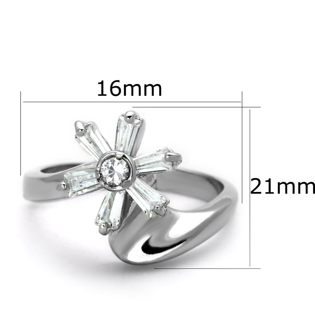 3W593 - Rhodium Brass Ring with AAA Grade CZ  in Clear LuxuryLifeWay Online Store