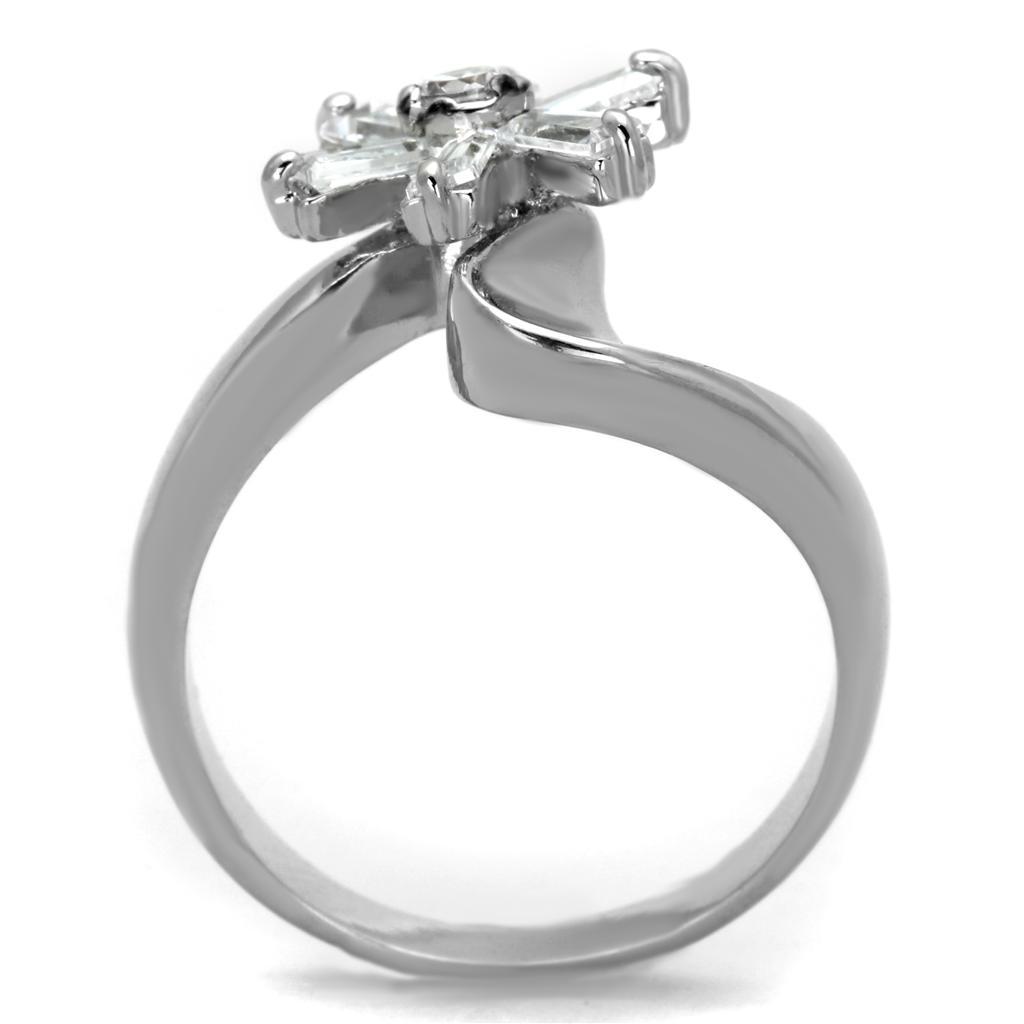 3W593 - Rhodium Brass Ring with AAA Grade CZ  in Clear LuxuryLifeWay Online Store