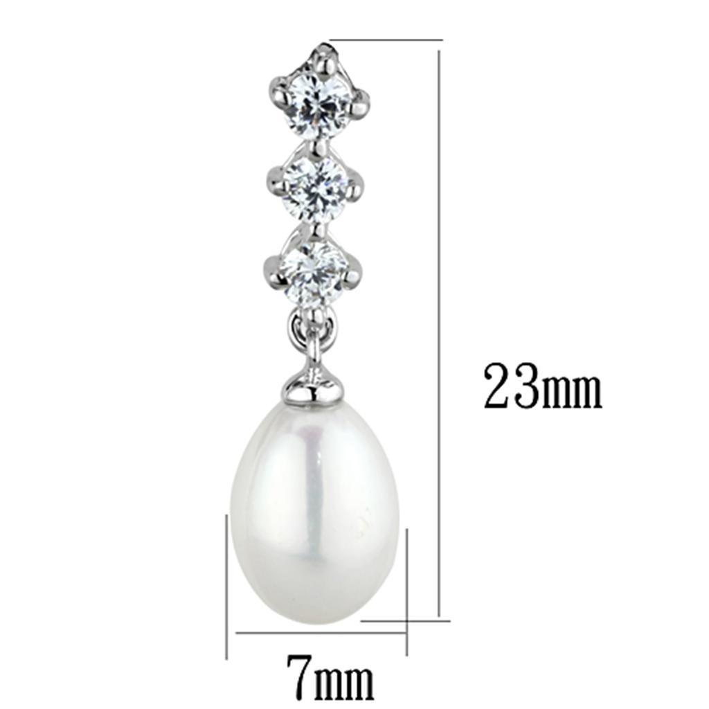 3W679 - Rhodium Brass Earrings with Semi-Precious Pearl in White LuxuryLifeWay Online Store