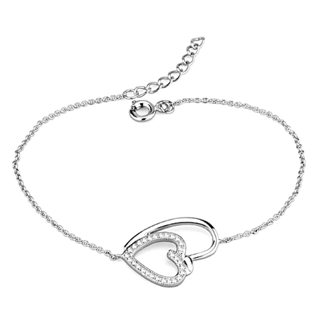 3W715 - Rhodium Brass Bracelet with AAA Grade CZ  in Clear LuxuryLifeWay Online Store