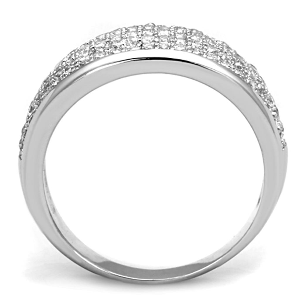3W730 - Rhodium Brass Ring with AAA Grade CZ  in Clear LuxuryLifeWay Online Store