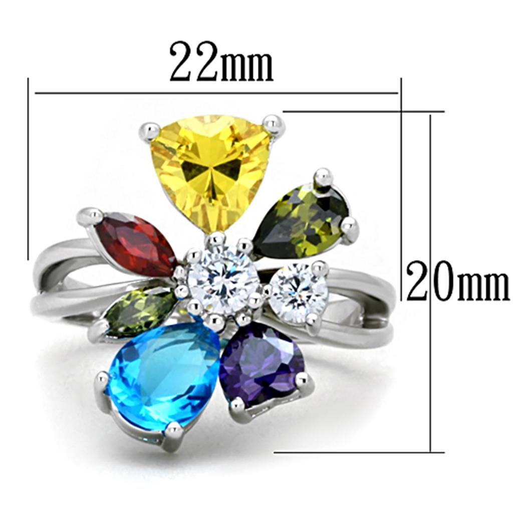 Jaime Cocktail Ring - Rhodium Brass, AAA CZ , Multi Color - 3W789 LuxuryLifeWay Online Store
