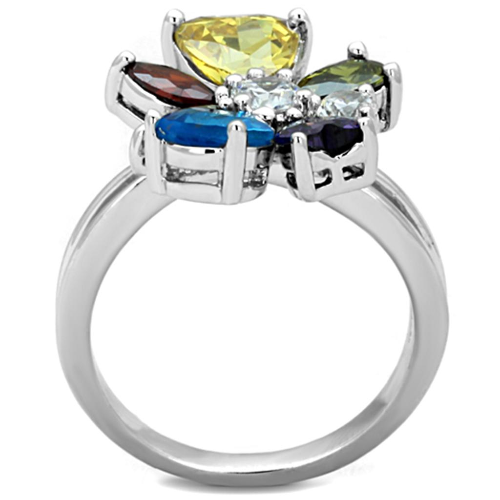 Jaime Cocktail Ring - Rhodium Brass, AAA CZ , Multi Color - 3W789 LuxuryLifeWay Online Store