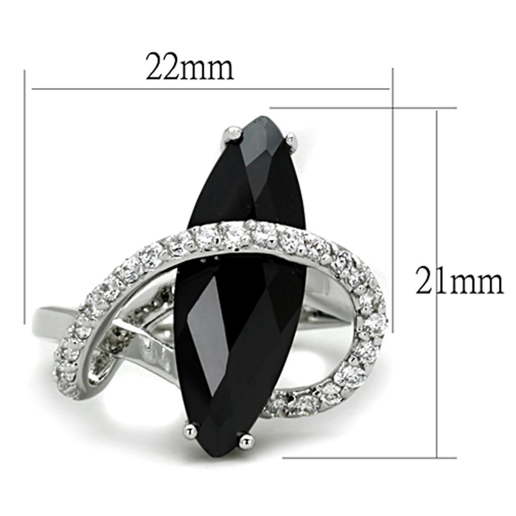 3W800 - Rhodium Brass Ring with AAA Grade CZ  in Jet LuxuryLifeWay Online Store