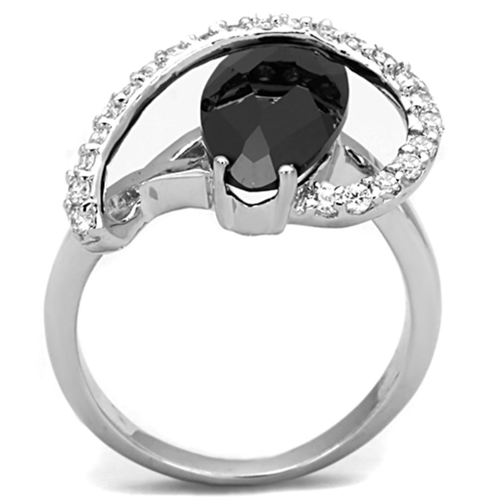 3W800 - Rhodium Brass Ring with AAA Grade CZ  in Jet LuxuryLifeWay Online Store