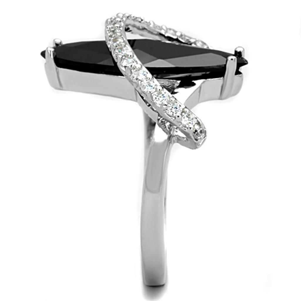 3W800 - Rhodium Brass Ring with AAA Grade CZ  in Jet LuxuryLifeWay Online Store