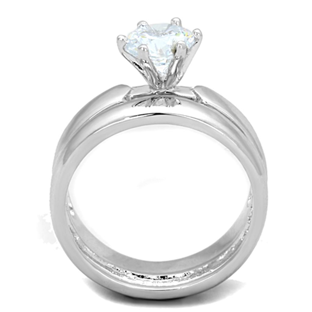 3W805 - Rhodium Brass Ring with AAA Grade CZ  in Clear LuxuryLifeWay Online Store