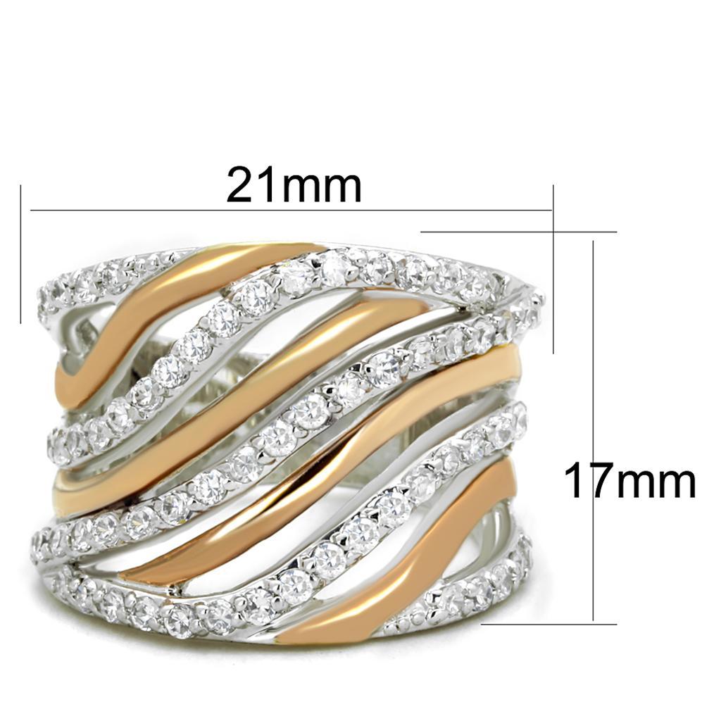 3W857 - Rose Gold + Rhodium Brass Ring with AAA Grade CZ  in Clear LuxuryLifeWay Online Store
